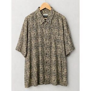 Firethorn Men’s 100% Silk Abstract Print Button Front Shirt XXL Short Sleeve